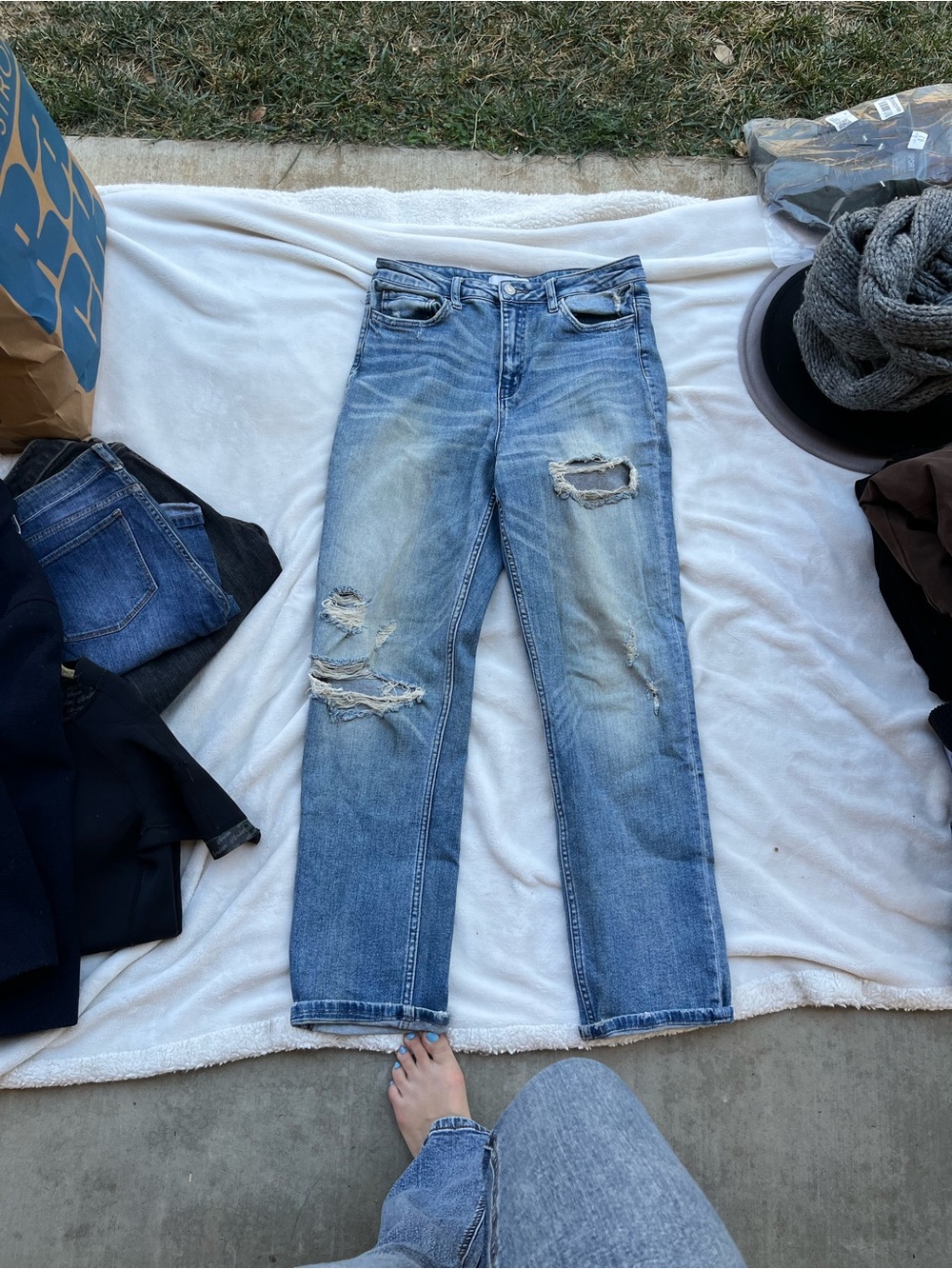 Agolde Distressed Light Blue Boyfriend Jeans
